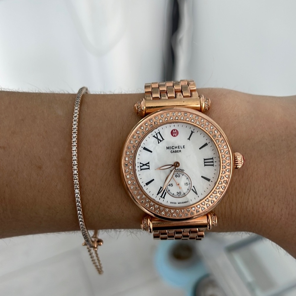 Rose gold Michele Caber Watch with Diamonds